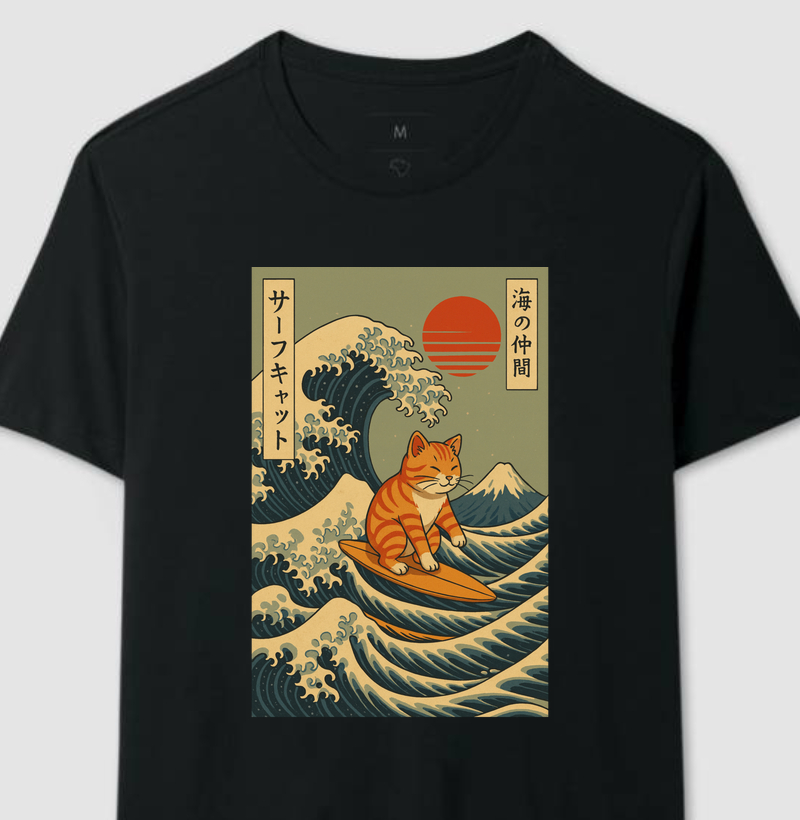 Gato Surfista Onda Japonesa