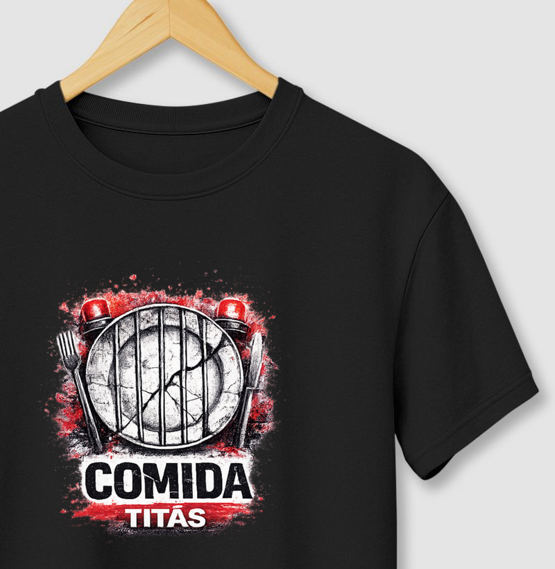 Camiseta Comida - Titãs. Coleção Música. Masculina e Feminina. Algodão Peruano.