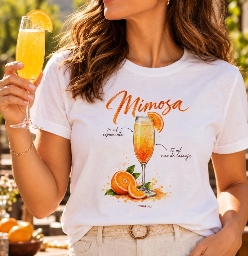 Camiseta Mimosa – Drink com Espumante e Suco de Laranja