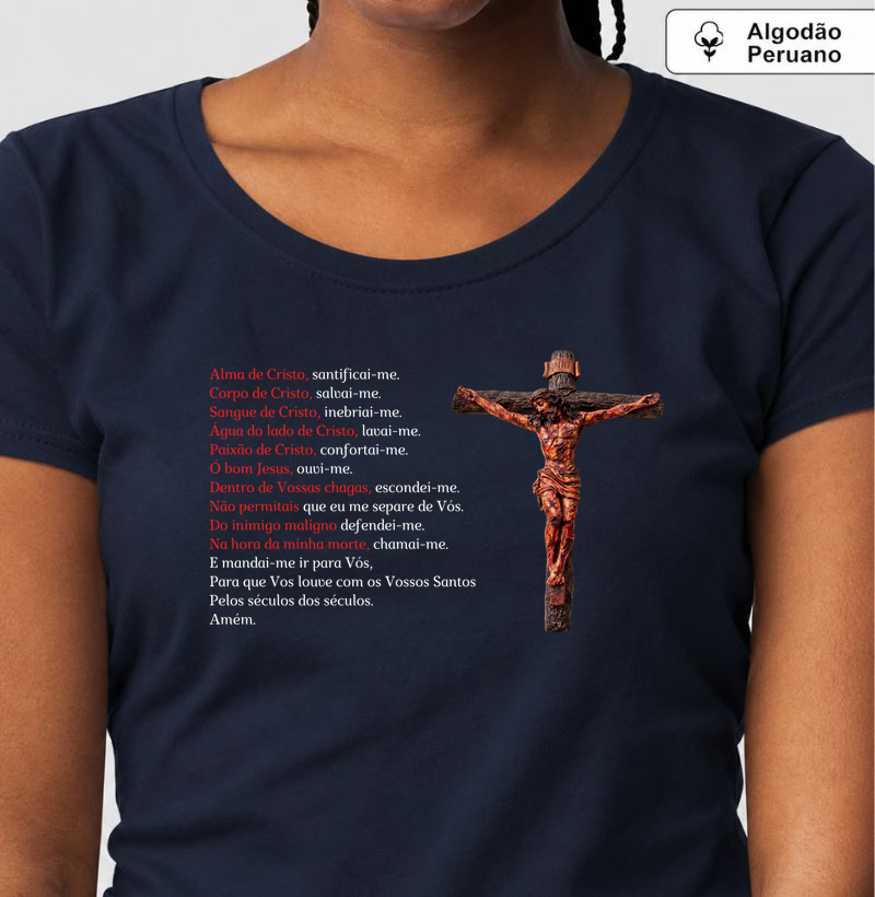 Camiseta Algodão Peruano Oração Alma de Cristo