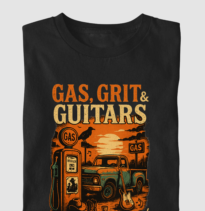 Camiseta Country  Gas, Grit & Guitars