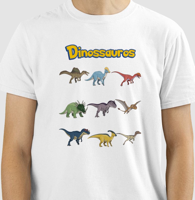 Camisa Algodão Estampada Dinossauros Pokemon Lista Espinossauro Premium Dinoloco
