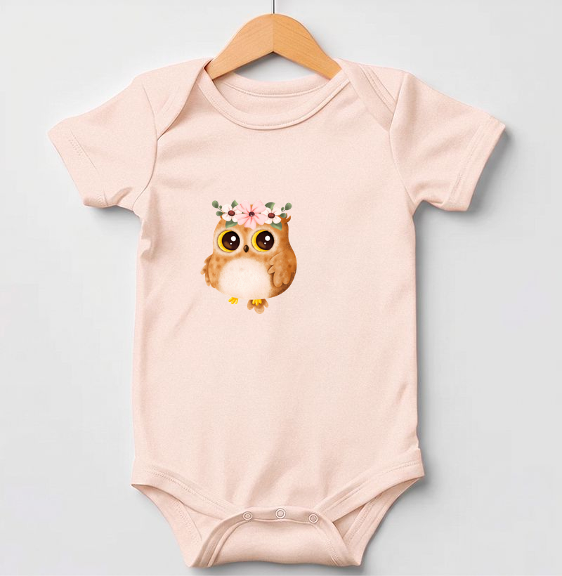 Body Infantil Corujinha Floral. Coleção Kids. Meninos e Meninas, Algodão Premium