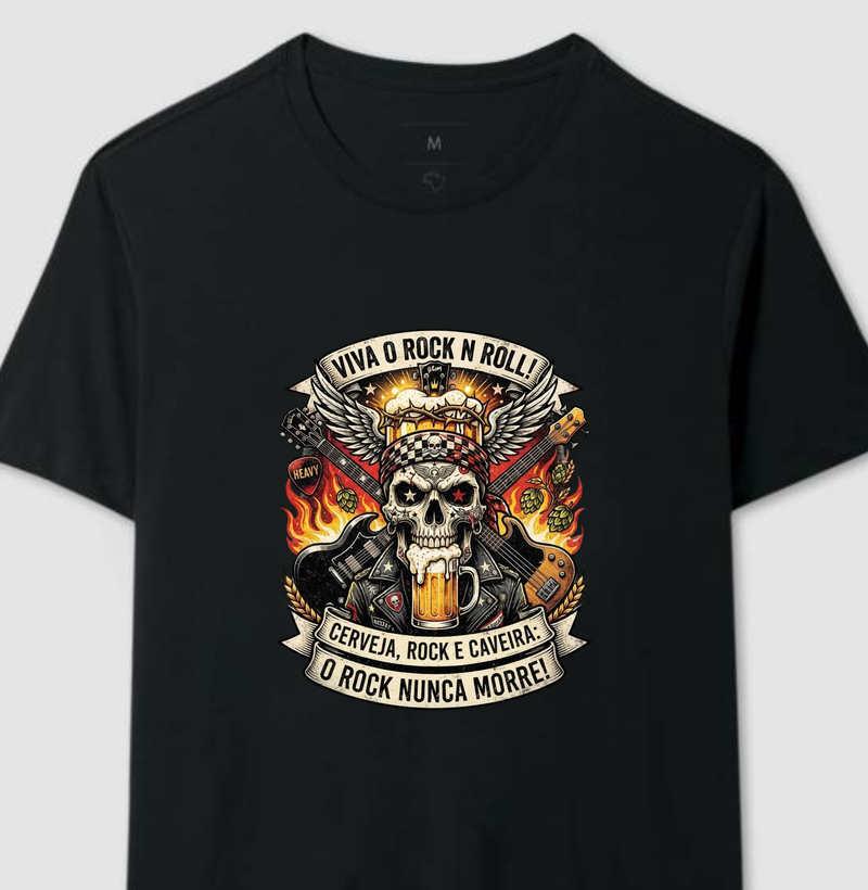 Camiseta Cerveja, rock e caveira