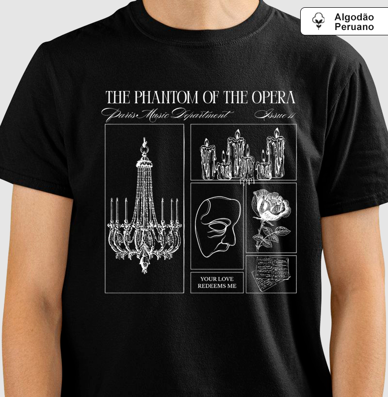 Camiseta O Fantasma da Ópera | Literatura Gótica Algodão Peruano 