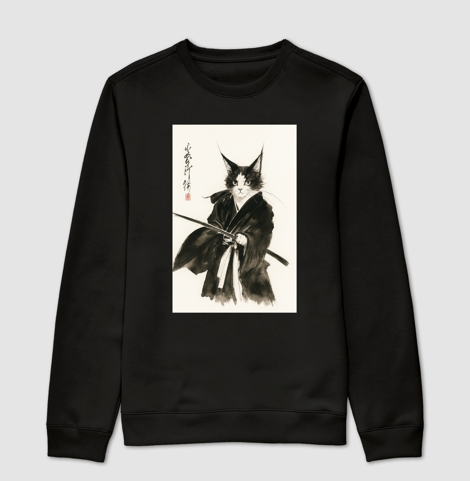 Camiseta Samurai Cat, Unissex com tingimento especial, perfeita para amantes de gatos — Presente único, estilo anime, moda divertida.