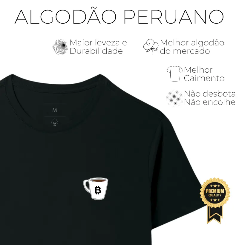 Camiseta Caneca Bitcoin - Algodão Peruano	
