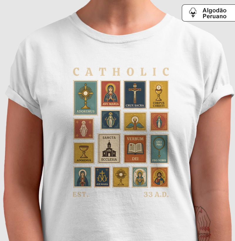 Camiseta Algodão Peruano Catholic Selos