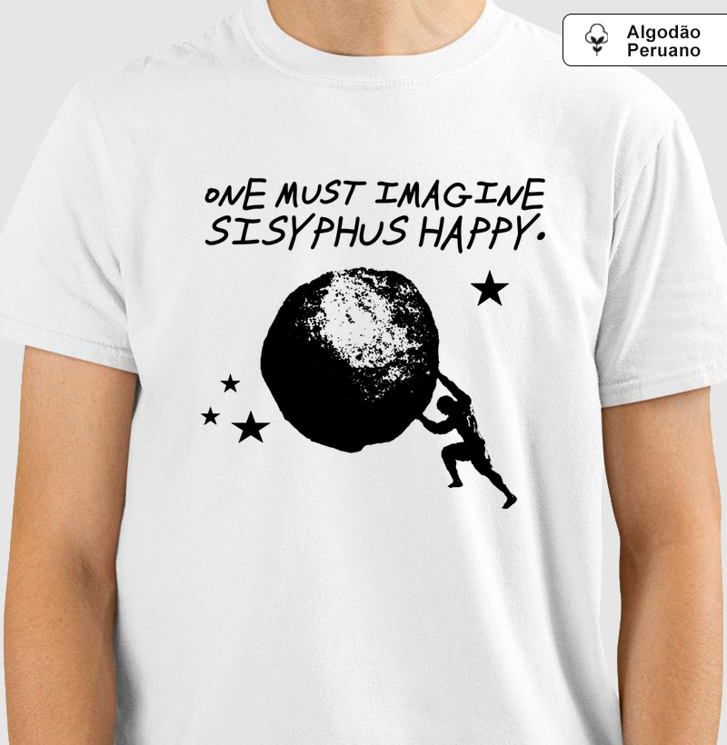 Camiseta Premium Algodão Tanguis Estampa Mito de Sísifo Albert Camus Branca