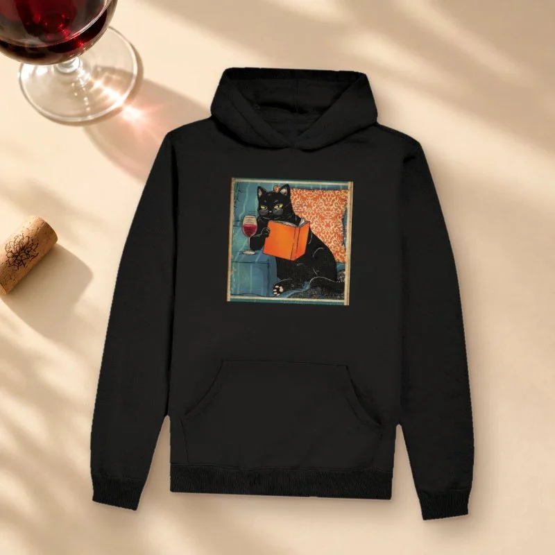 Camiseta Gatos, Vinhos e Livros - Hoodie Moletom