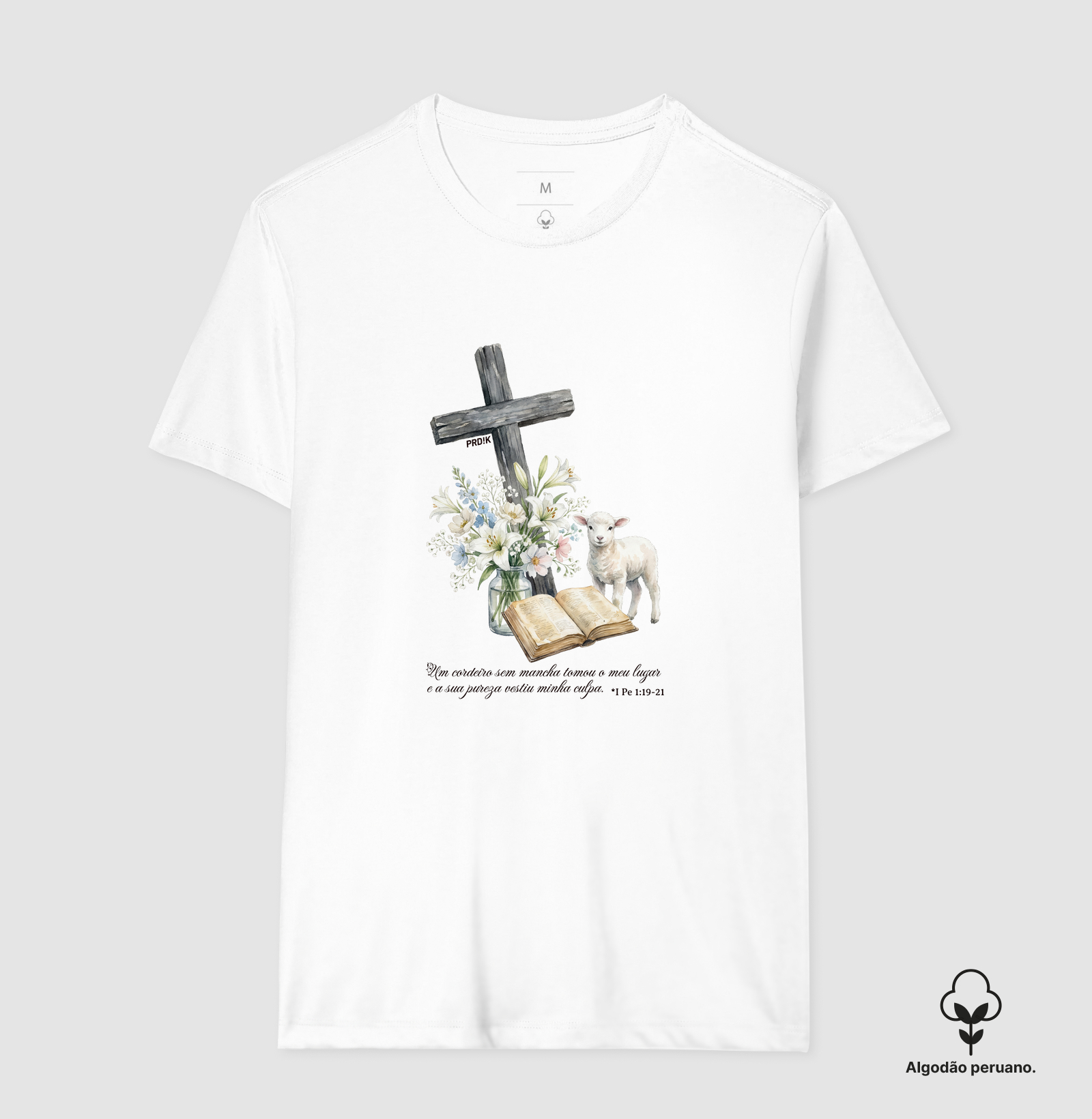 Camiseta Algodão Peruano - O Cordeiro Vestiu Minha Culpa