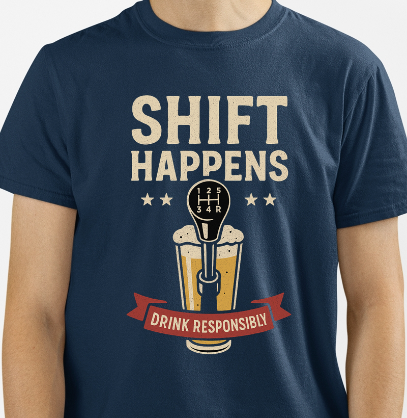 Camiseta Shift Happens – Cerveja Artesanal e Estilo Automotivo