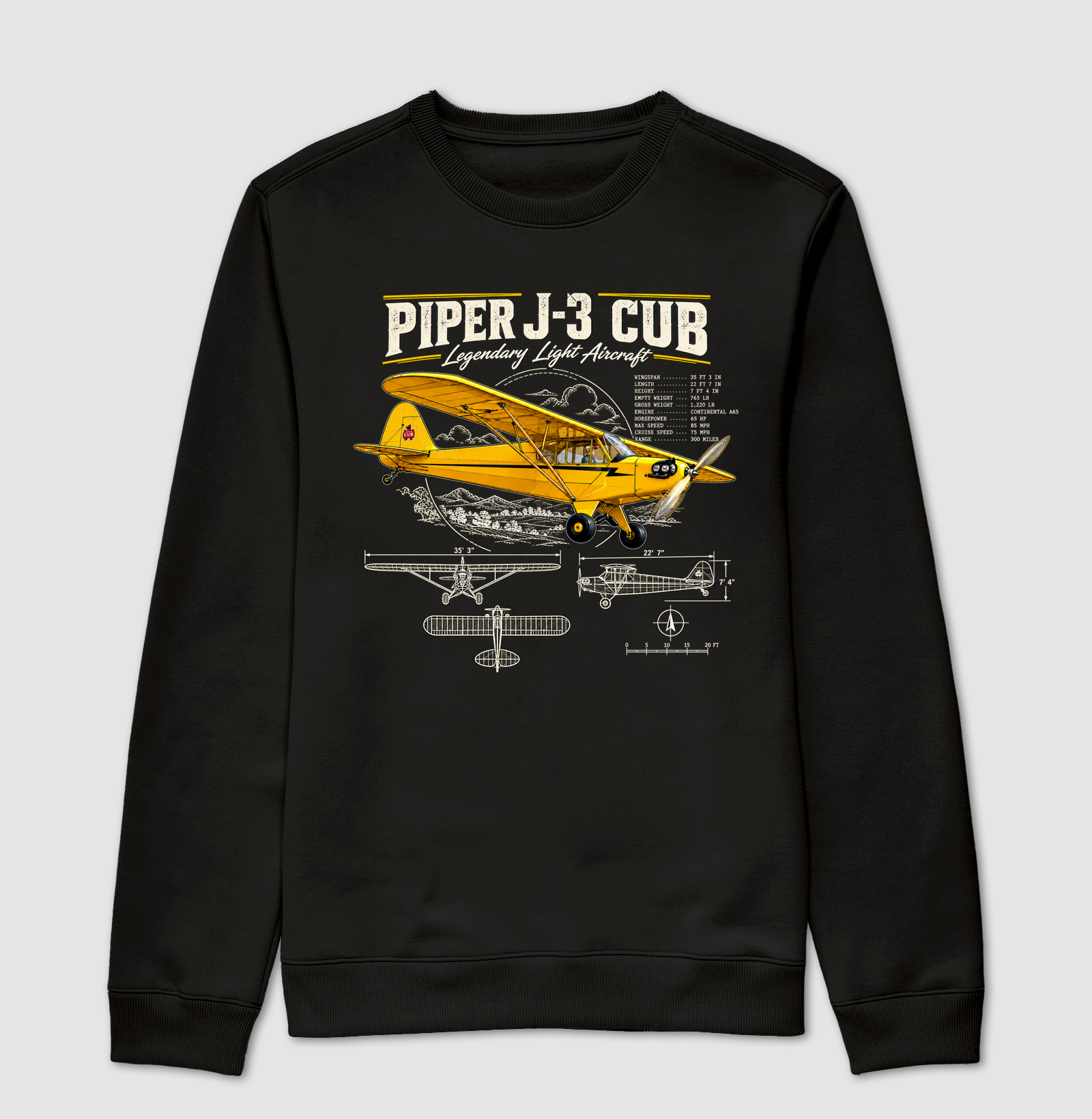 Piper J3 Cub | Vintage - Suéter Moletom