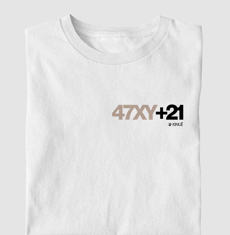 Camiseta - 47XY+21 - Representação de exame cariótipo Síndrome de Down