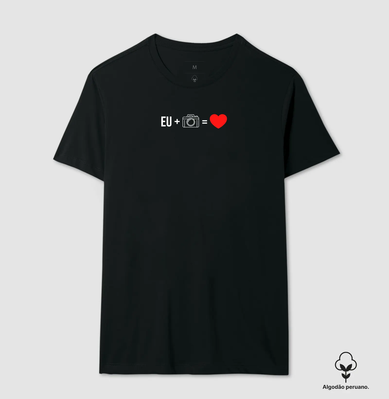 Camiseta Premium algodão Peruano eu + câmera = amor