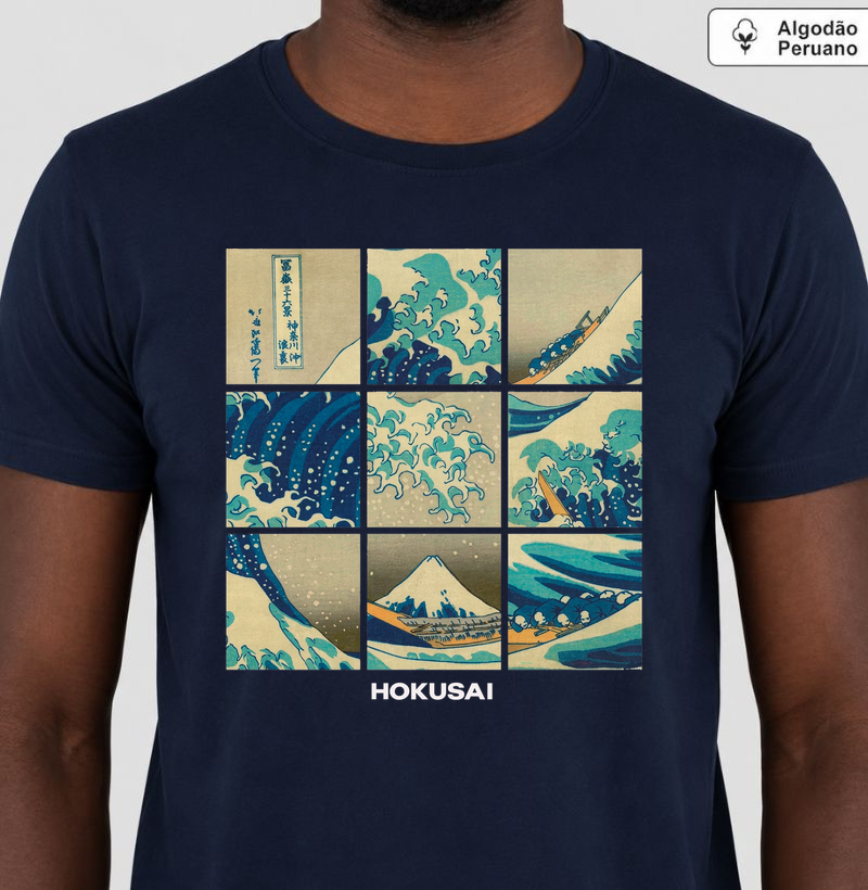  Camiseta Algodão Peruano Tanguis Hokusai A Grande Onda Mosaico