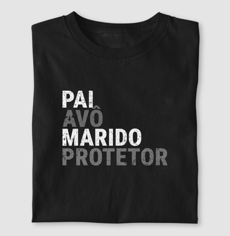 Camiseta Masculina Pai, Avô, Marido, Protetor - Cinza