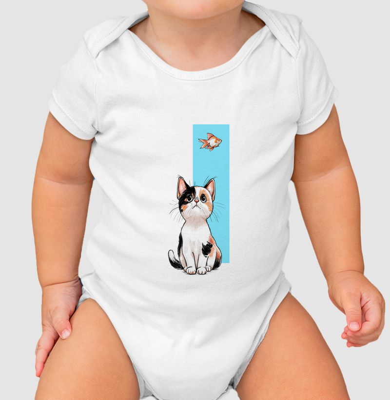 Body Infantil Gato de Olho no Peixe