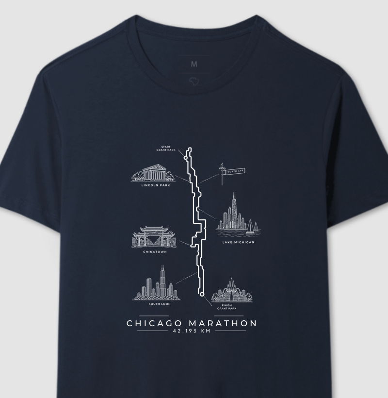 Camiseta Maratona - Percurso Maratona de Chicago