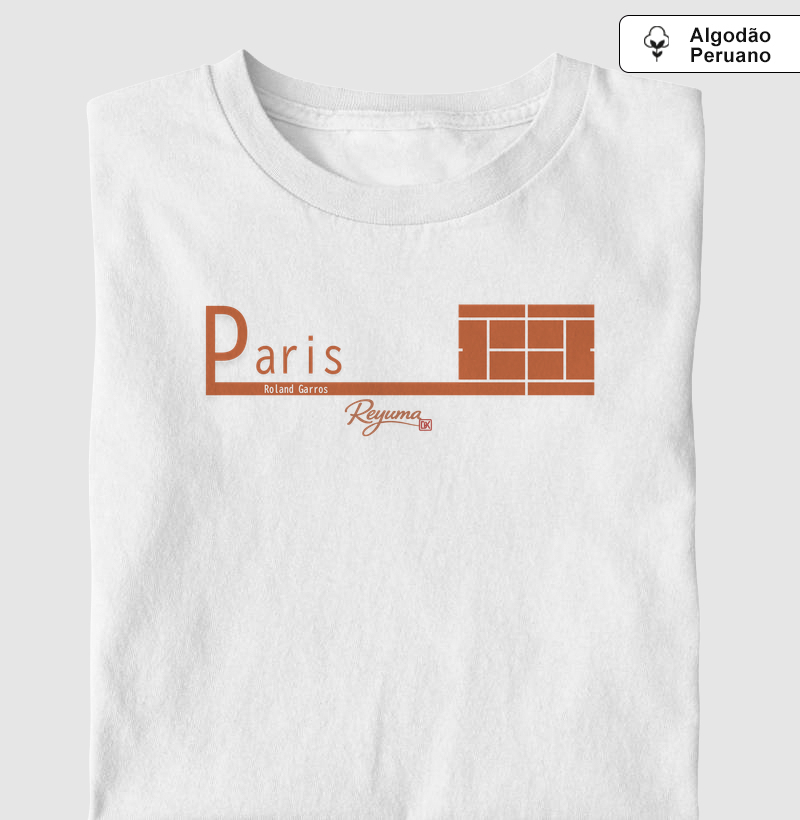 Camiseta Masculina, Feminina, Babylook e Unissex Tennis “Paris RG - Saibro” Algodão Peruano 