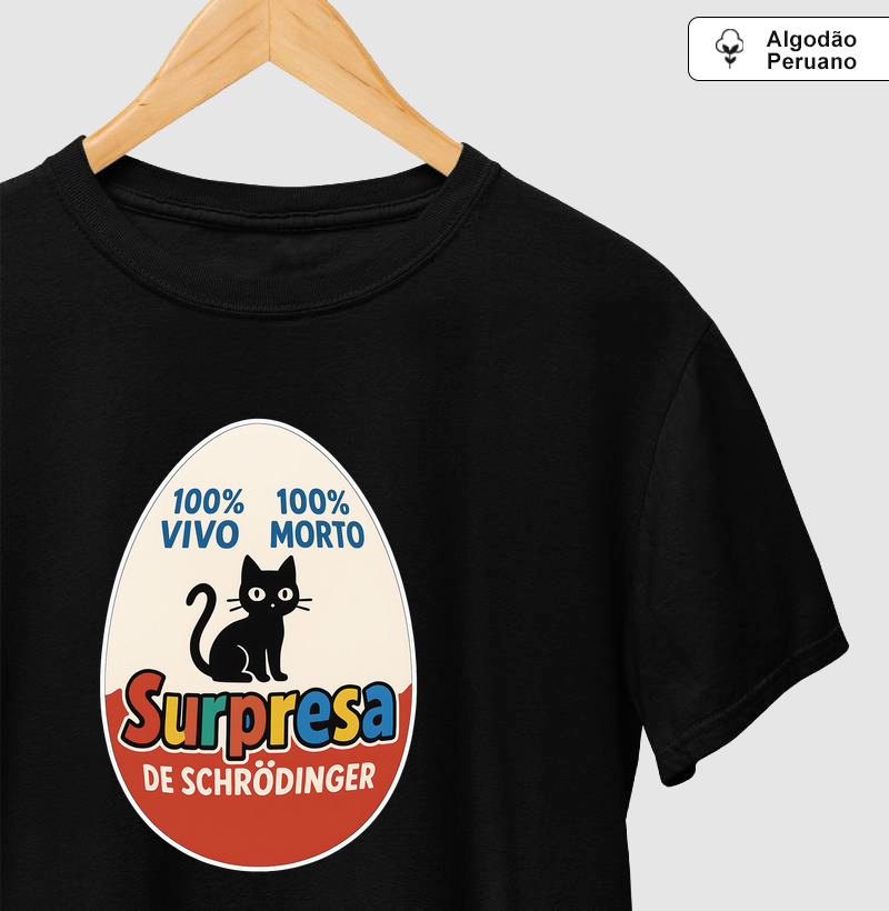 Camiseta Algodão Peruano Ovo Surpresa de Schrödinger