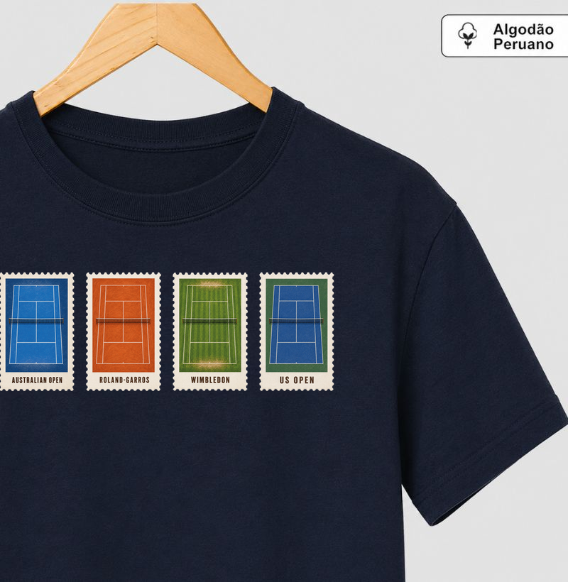 Camiseta Peruana Grand Slams (masculino) - Camiseta Algodão Peruano