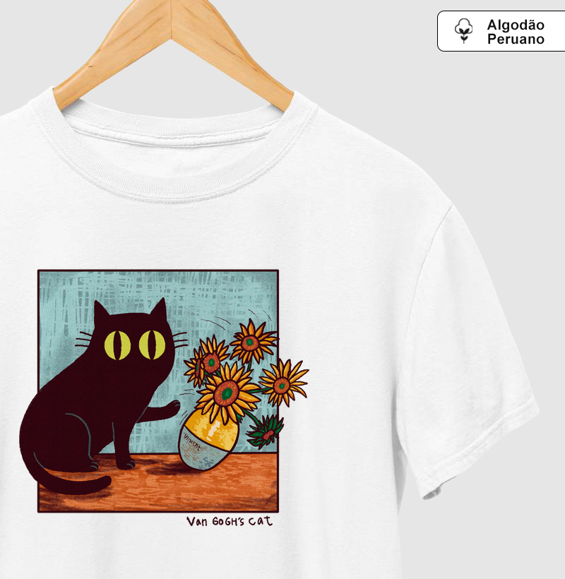 Camiseta Algodão Peruano Gato Van Gogh - Camiseta Algodão Peruano