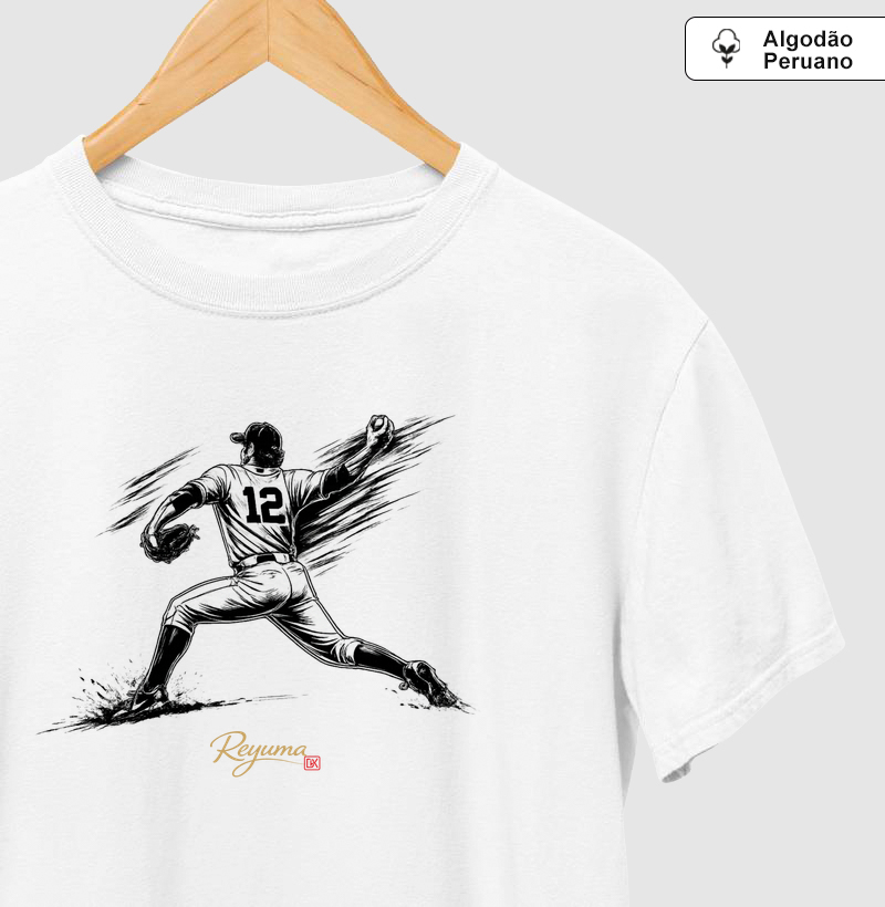 Camiseta Masculina, Feminina, Babylook e Unissex de Algodão Peruano Baseball "Pitcher"