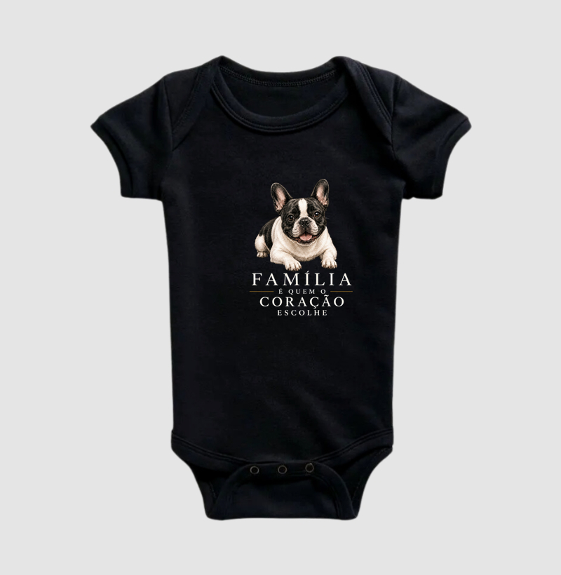 Bulldog (Buldogue) Francês Preto e Branco - Família - Body Infantil