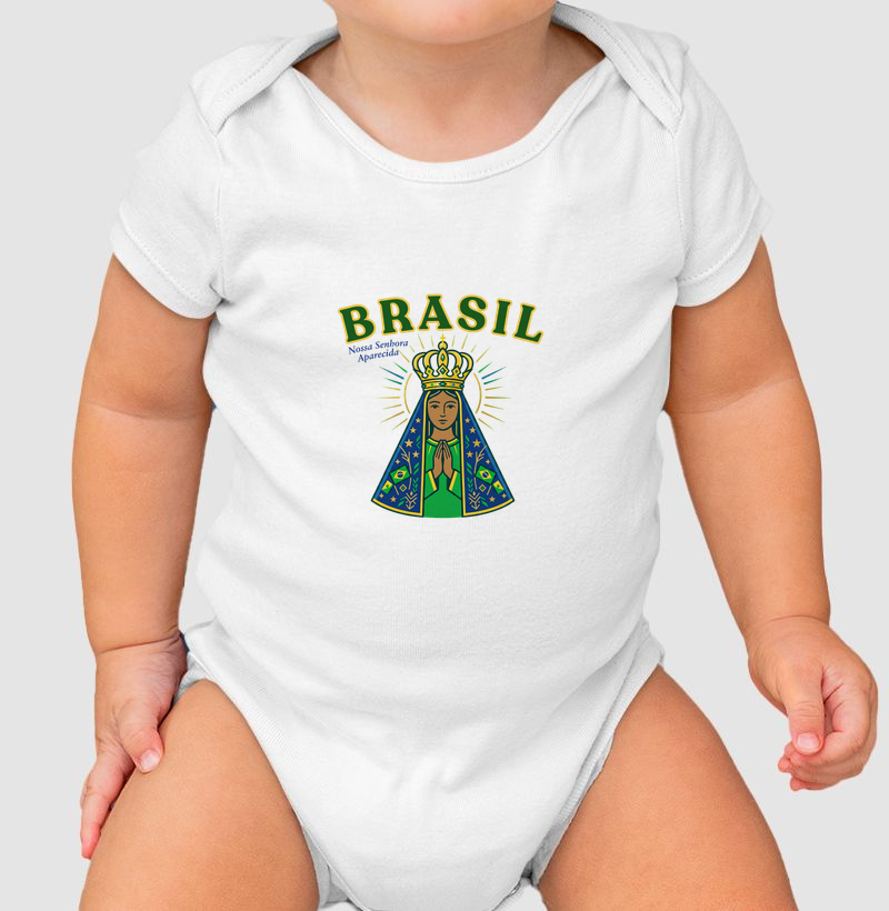 Body Infantil Nossa Senhora Aparecida Brasil Verde e Amarelo