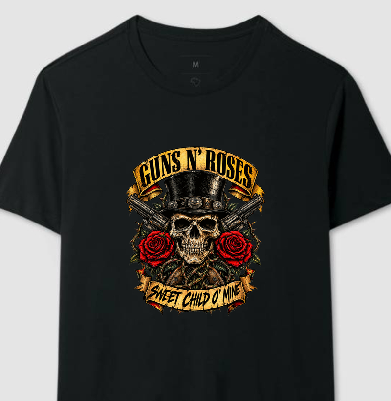 Camiseta Rock Caveira e Rosas Vintage – Skull Rock Rebelde