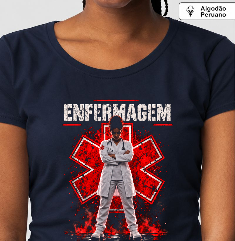 Enfermagem em Emergência - Mulher Morena - Camiseta Algodão Peruano