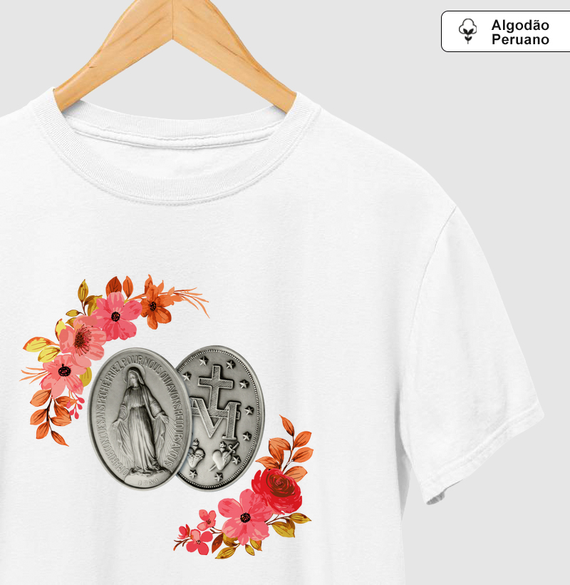 Medalha Milagrosa Floral - Algodão Peruano