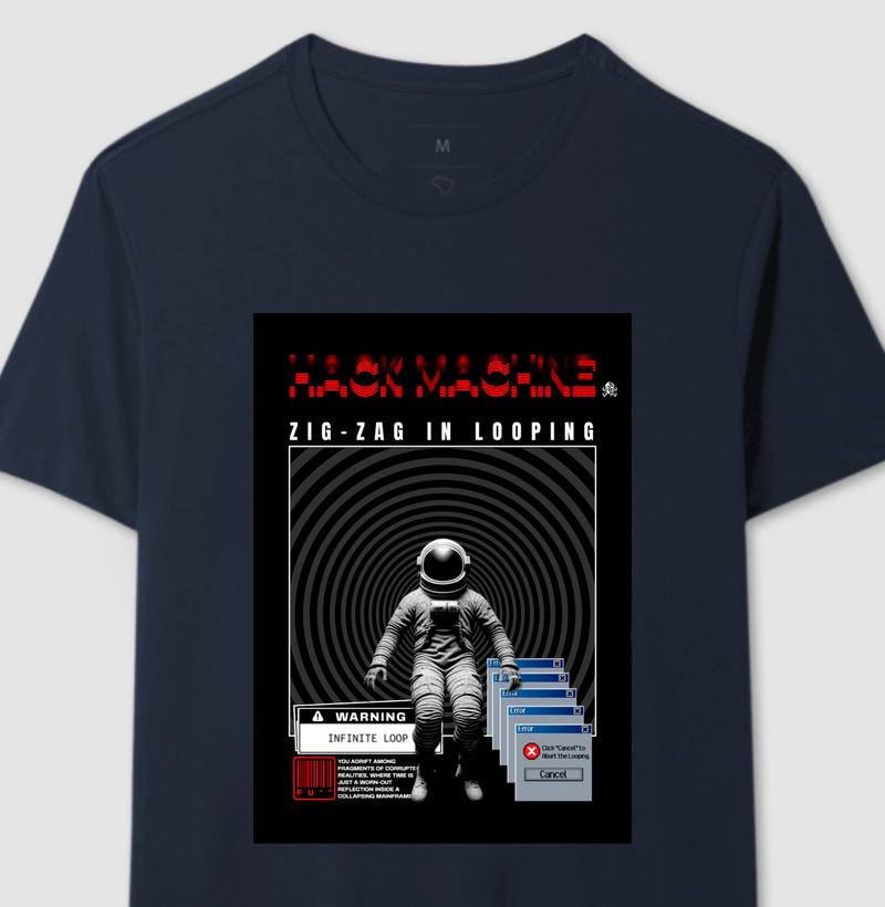 Camiseta Hacker “Zig-Zag in Looping” – Astronauta em Loop Infinito