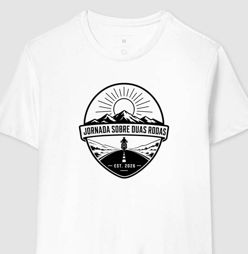 Jornada Sobre Duas Rodas  — Emblema — White/Gray — Regular — Camiseta 100% Algodão