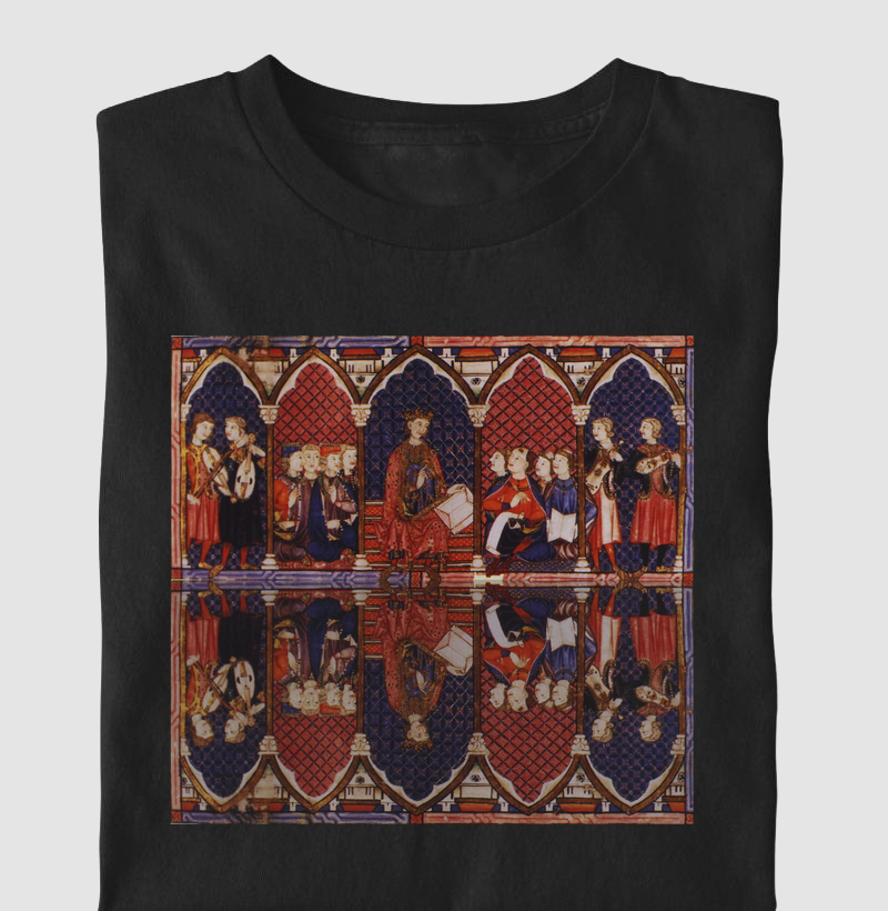 Camiseta estampada Alfonso X e as Cantigas Medievais