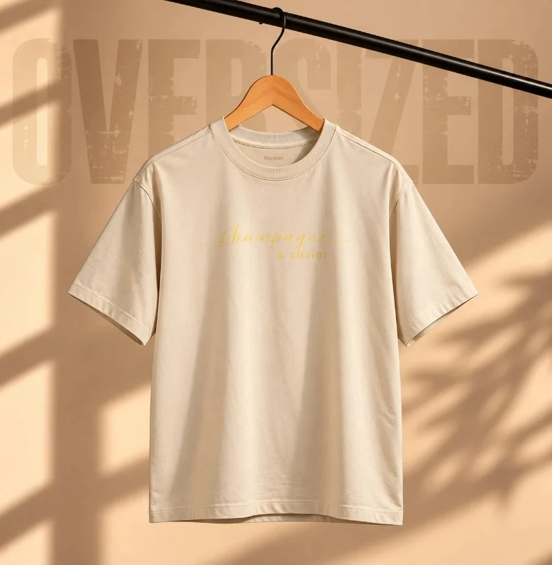 Camiseta Oversized Champagne e Caviar - Camiseta Oversized