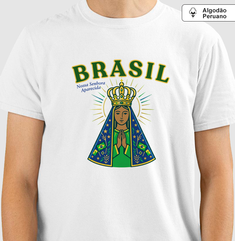 Camiseta Algodão Peruano Brasil Nossa Senhora Aparecida