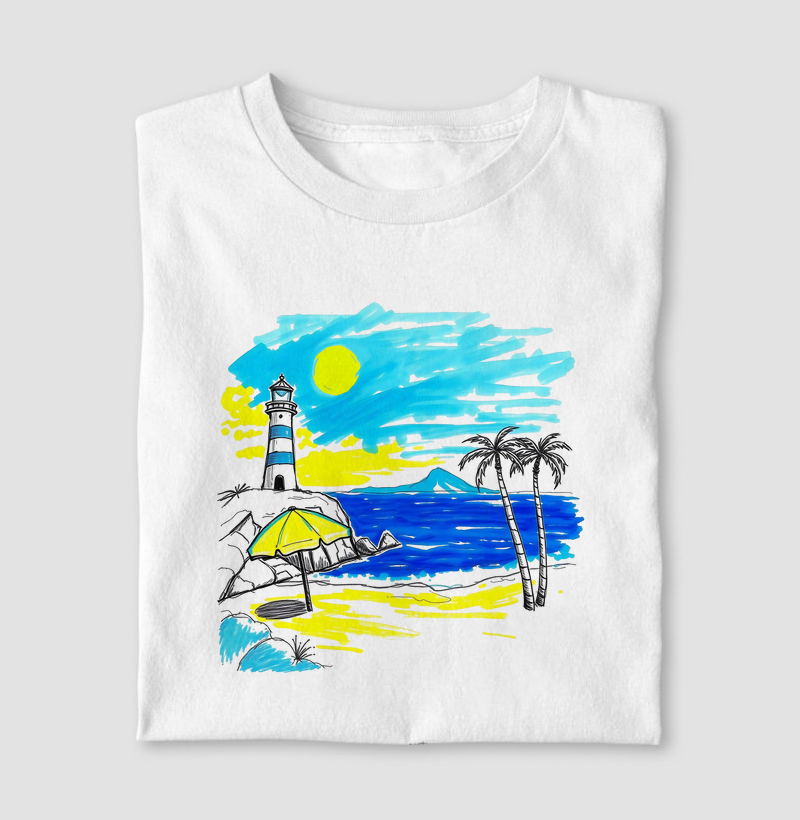 Praia Ilustração - Algodão 30.1 