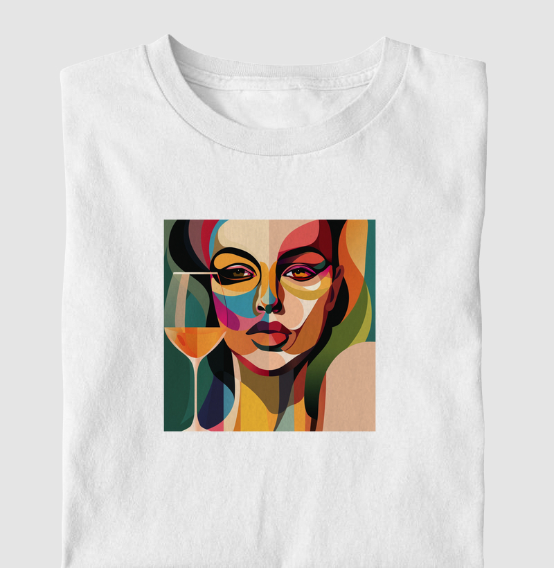 Camiseta Arte e Vinho: Retrato Multicolorido