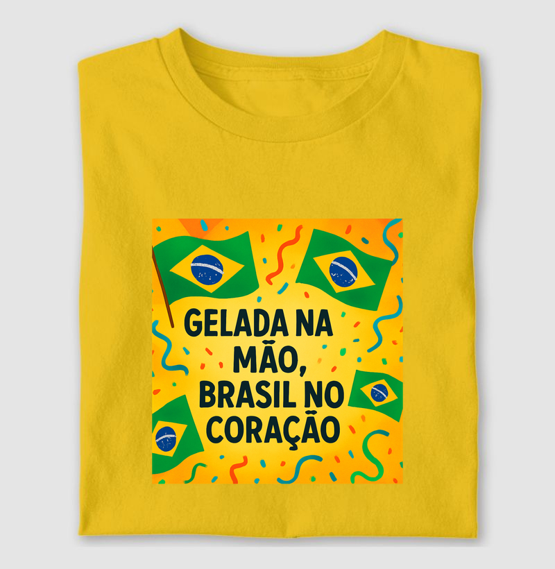 camiseta gelada na mão, Brasil no coração