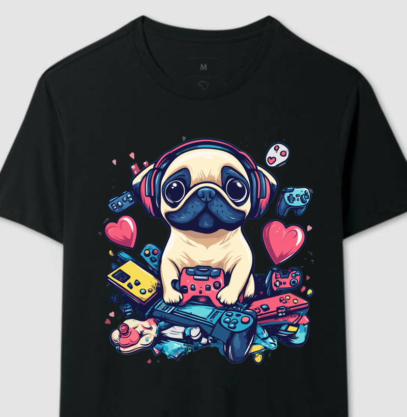 Camisa cachorro pug gamer 2