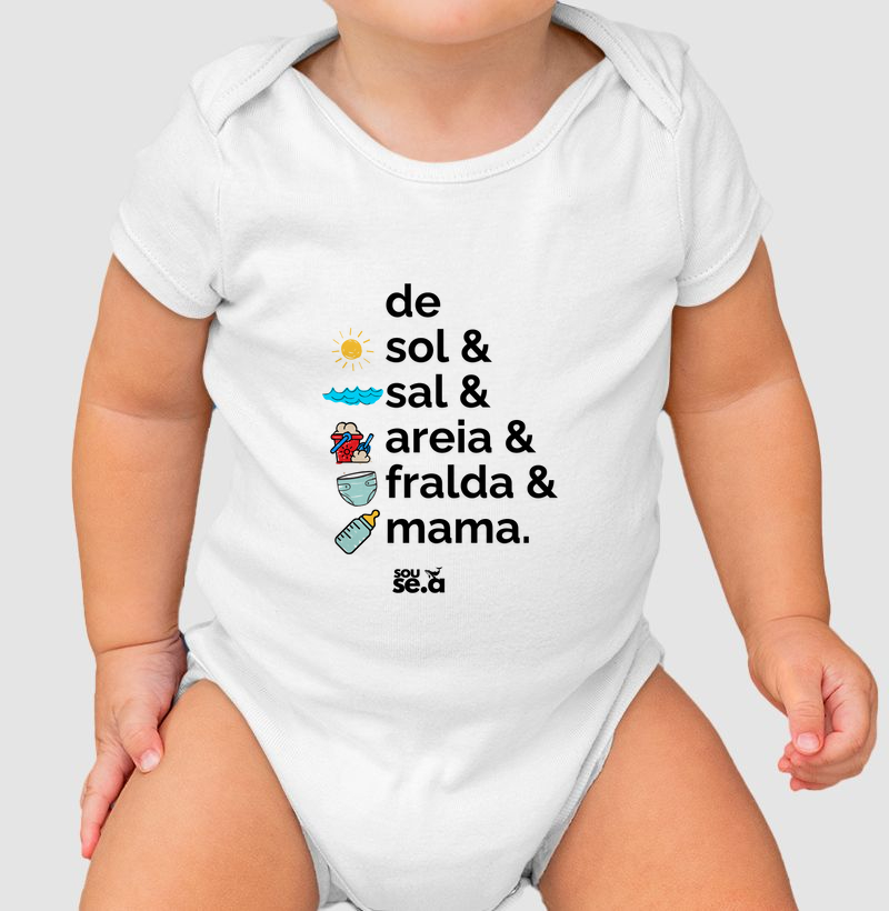 de sol, sal, areia, fralda e mama