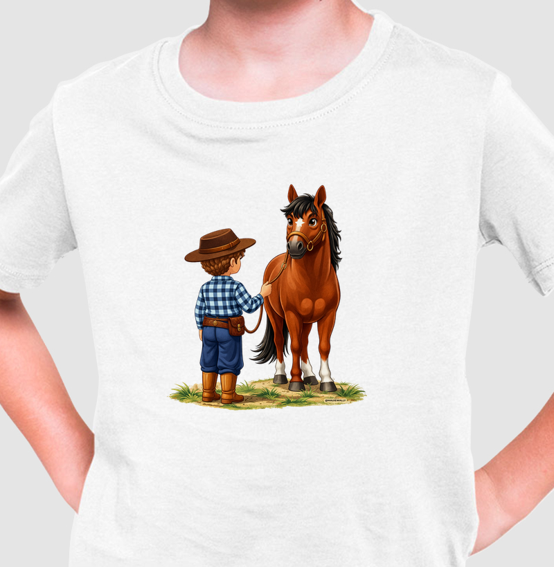 Menino Crespo Castanho e Cavalo 1