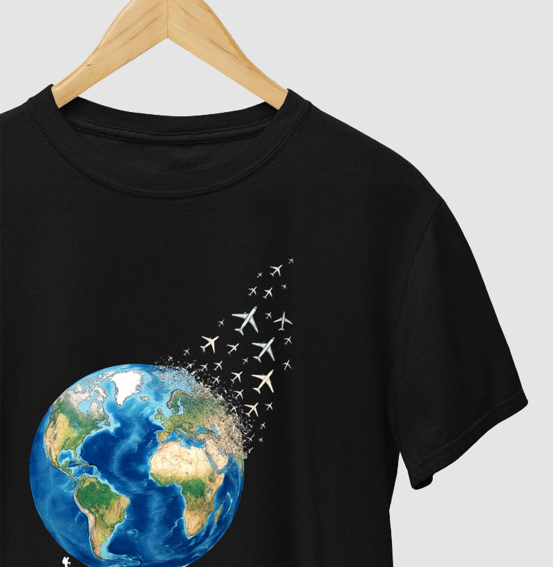 Camiseta Globo Terrestre Avioes Dispersos | Arte 3D Viagem Mundo | Colecao Viciados em Viagem