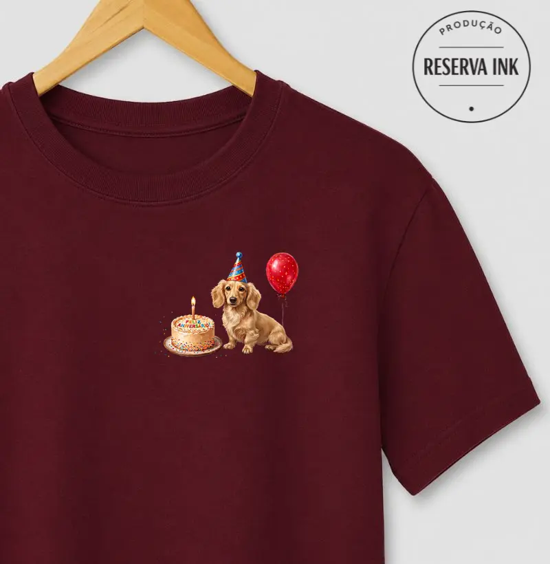 Dachshund Pelo Longo - Aniversário - Camiseta