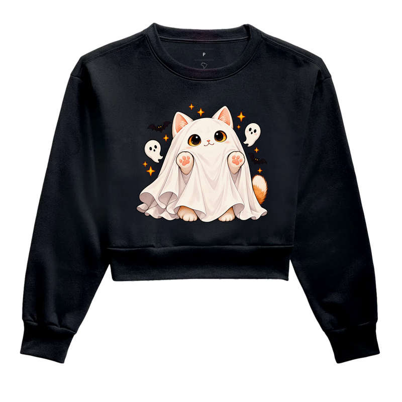 Gatoween - Fantasma de Lençol - Cropped Moletom