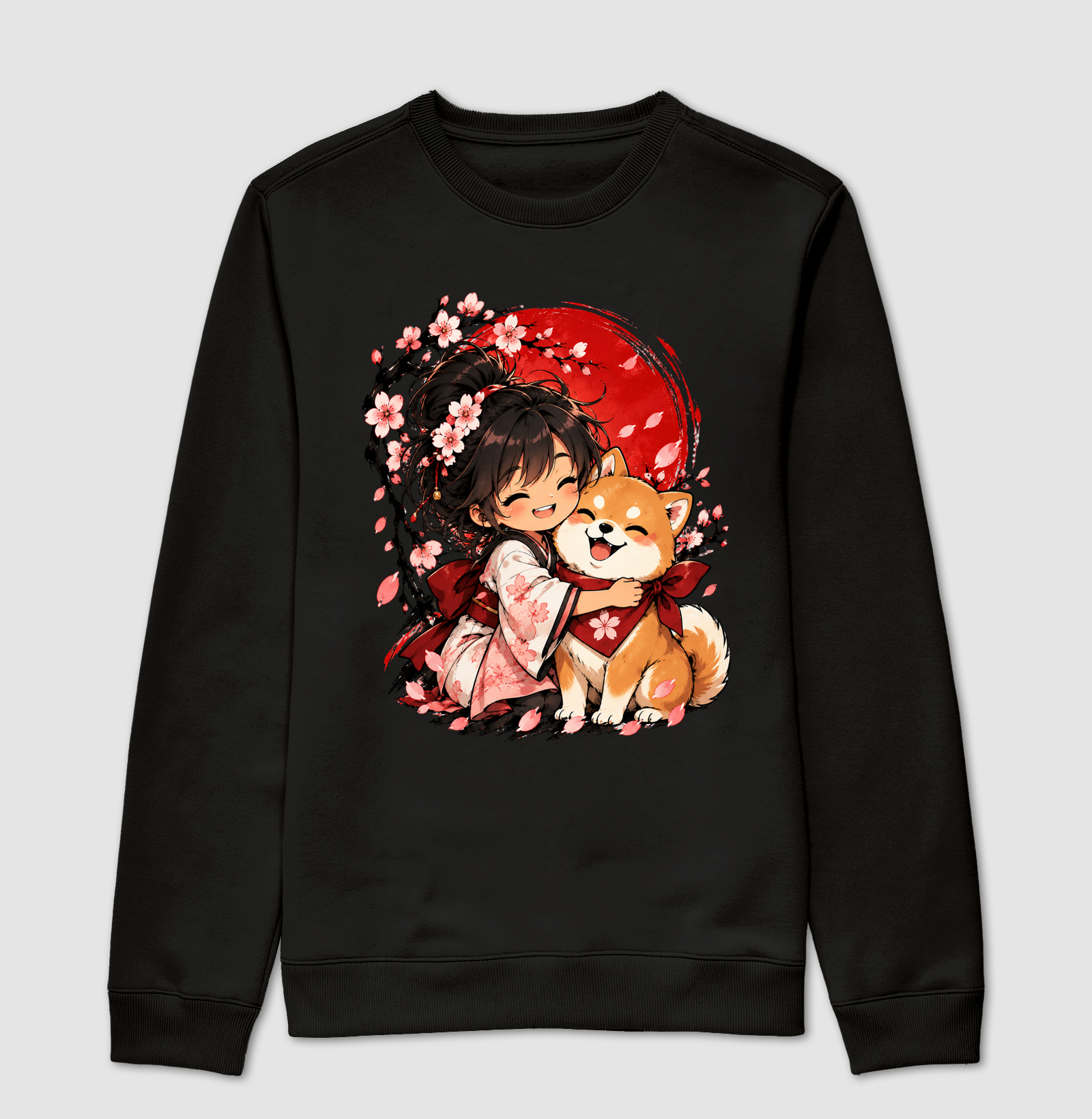 Sakura & Shiba — Amizade que Floresce - Suéter Moletom
