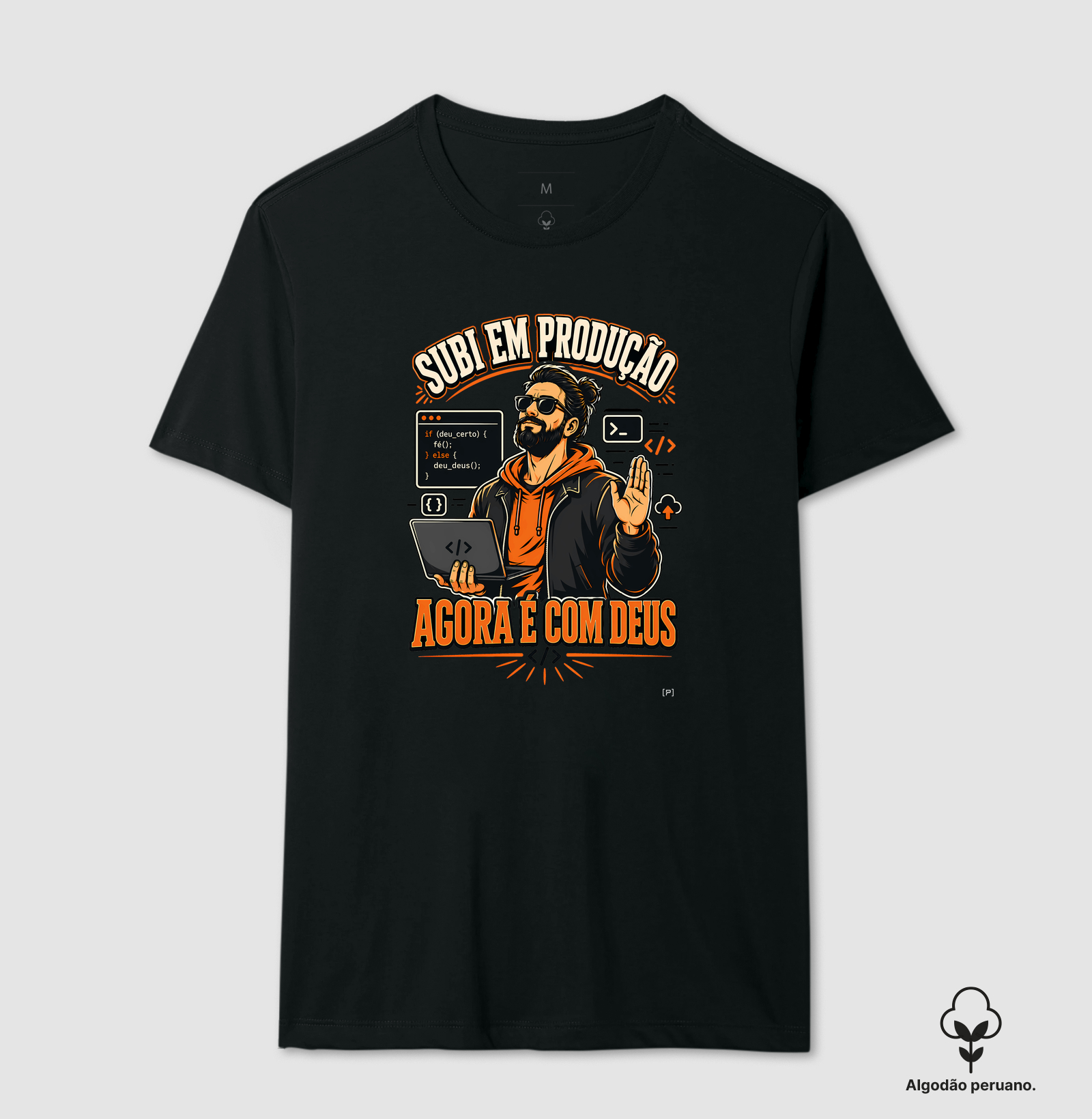 Camiseta Subi em Produção em Algodão Peruano — Agora É com Deus