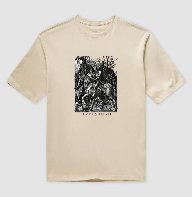 O Cavaleiro, a Morte e o Diabo — Dürer, 1513 - Camiseta Oversized